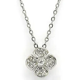 Bohey by KARATCART Silver-Plated Cubic Zirconia Studded Floral Pendant With Chain image 4