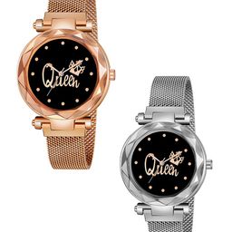 CSAMON Women Set Of 2 Bracelet Style Straps Analogue Watch Queen Rose gold Silver Maganet-picture-45