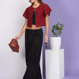 Dressitude Self Design Cotton Crop Sheer Shrug image 2