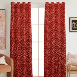 Kiara Creations Maroon & Beige Set of 2 Floral Room Darkening Long Door Curtain-picture-31