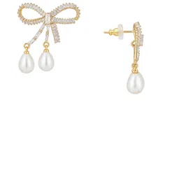 Bohey by KARATCART Gold-Plated American Diamond Studded Bow Shaped Drop Earrings image 4