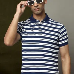 OGEN Men Striped Polo Collar Pockets T-shirt-image-76