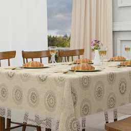Aura Cream 2 Pieces Rangoli Printed 6-Seater Table Covers image 3