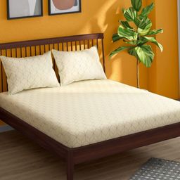 Portico Hashtag Off White Geometric Cotton 152 TC Super King Bedsheet Set-2.29mx2.74m-picture-22