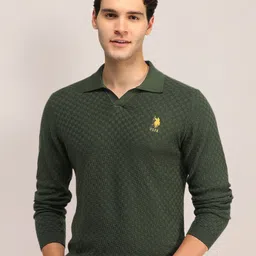 U.S. Polo Assn. Men Self Design Mock Collar Long Sleeves Cotton Sweaters Pullover-picture-15