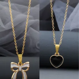 Birado Jewellery Women Set Of 2 Gold-Plated Heart Shaped Pendants With Chains-image-78