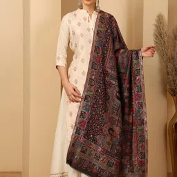 Tweedle Women Woven Darbar Design Fringed Stole-picture-14