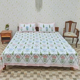 Ethnic Rajasthan Green Ethnic Motifs Cotton 140 TC Queen Bedsheet with 2 Pillow Covers-picture-17
