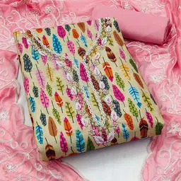 KIMISHA Floral Printed Beads and Stones Unstitched Dress Material-picture-23