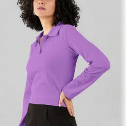 Maheshvi Ribbed Shirt Collar Crop Top image 3