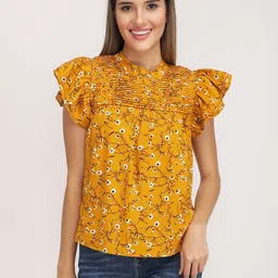 CORSICA Floral Print Flutter Sleeve Crepe Top-image-85