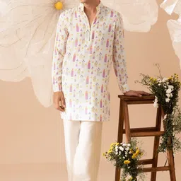 Eleven Brothers Men Printed Regular Pure Silk Kurta with Pyjamas-image-76