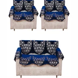 Fashion Throw Navy Blue 6 Pieces Printed 7-Seater Jacquard Sofa Cover With Arms-image-37