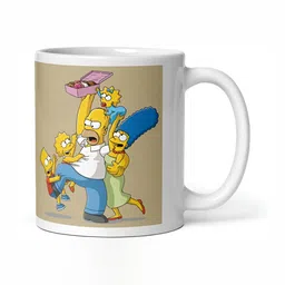 Mr UVD White & Blue Cartoon Characters Printed Ceramic Glossy Mug 350 ml image 2