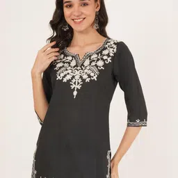 Ethic Glance Women Cotton Embroidered A-Line Kurta-image-60