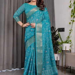 ALMAARI FASHION Floral Printed Pure Cotton Kanjeevaram Saree image 5