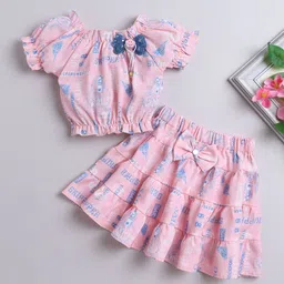 The Magic Wand Girls Printed Short Sleeves Top With Skirt-picture-33