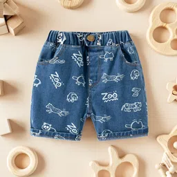 Xsole Boys Graphic Printed Relaxed Fit Mid-Rise Denim Shorts-image-27