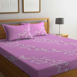 KLOTTHE Purple & White Floral Printed Pure Cotton 400 TC King Bedsheet & 2 Pillow Covers-picture-32