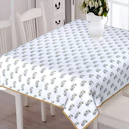 Texstylers White & Blue Floral Anti-Slip Cotton 6-Seater Rectangular Table Cover-picture-7