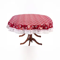 Stylista Maroon & White Floral Oval 6-Seater Table Cover-picture-22