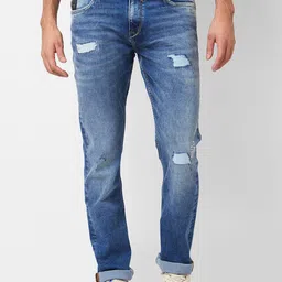 SPYKAR Men Relaxed Fit Mildly Distressed Heavy Fade Stretchable Jeans-picture-32