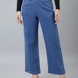 BAESD Women High-Rise Clean Look Stretchable Wide Leg Jeans-image-3