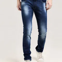 VUDU Men Narrow Slim Fit Light Fade Clean Look Cotton Jeans-picture-32