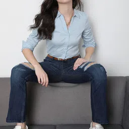Vero Moda Women Blue High-Rise Slash Knee Light Fade Stretchable Jeans-image-96