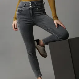 SHOWOFF Women Grey Skinny Fit High-Rise Slash Knee Stretchable Jeans-image-36
