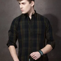 Roadster Men Khaki Checked Casual Sustainable Shirt-picture-40