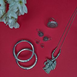 NVR Valentine Special Silver-Plated Oxidised Jewellery Set-picture-34