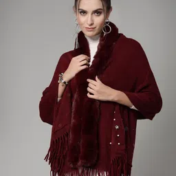 Mafadeny V-Neck Fuzzy Longline Poncho-picture-11