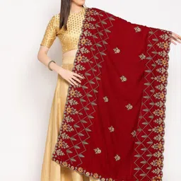 Dupatta Bazaar Maroon & Gold-Toned Embroidered Velvet Dupatta with Zardozi-picture-30