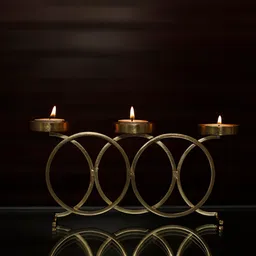 home4u Elon Set Of 3 Gold Mild Steel Table Tealight Candle Holders image 1