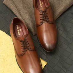 pelle albero Men Tan Brown Solid Leather Formal Derbys-image-7