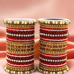 leshya Set Of 70 Brass-Plated Stone-Studded & Beaded Bangles-picture-25