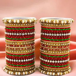 leshya Set Of 70 Brass-Plated Stone-Studded & Beaded Bangles-picture-23