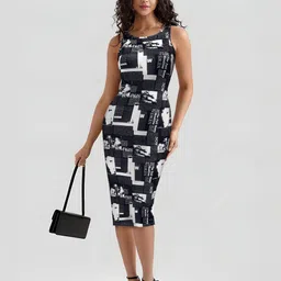 CILIMILI Women Printed Bodycon Midi Dress image 1
