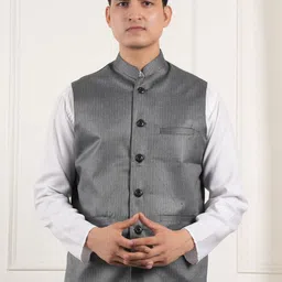 URBAN KANYA Men Woven Designed Mandarin Collar Nehru Jacket-image-23