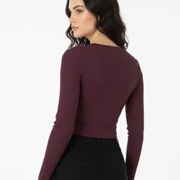 glitchez Contrast Stitch Mandarin Collar Ribbed Crop Top image 3