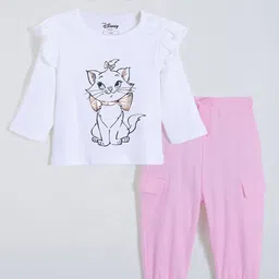 Hopscotch Girls Printed Round Neck Pure Cotton T-shirt With Trousers-image-7
