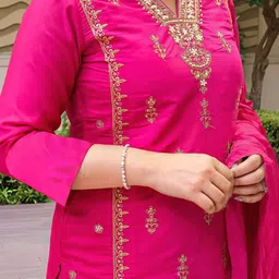 SZN Ethnic Motifs Embroidered Straight Kurta With Patiala & Dupatta image 3