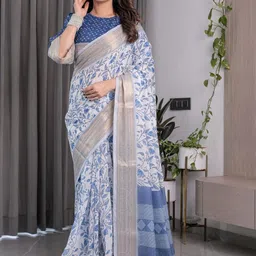 ALMAARI FASHION Floral Printed Lightweight Saree With Blouse Piece image 4