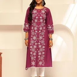 Vbuyz Floral Embroidered Thread Work Cotton A-Line Kurta-picture-12