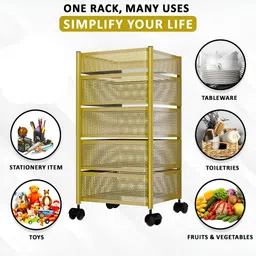 RUBOXA Gold-Toned Metal Multi-Purpose Kitchen Organizer With Wheels image 4