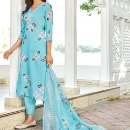 VIBE VISION Women Floral Printed Regular Kurta with Trousers & With Dupatta image 3