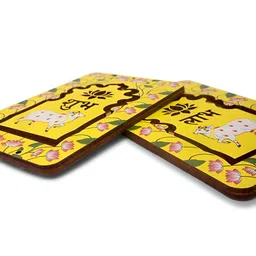 PROKART Yellow 2 Pieces Printed Shubh-Labh Wall Hanging Festive Decor image 3