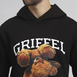 GRIFFEL Men Graphic Printed Hood Fleece Pullover Sweatshirt image 2