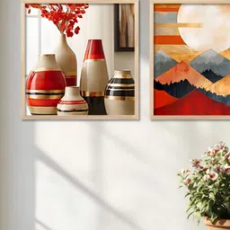 Kotart Brown & Orange 2 Pieces Modern Wooden Wall Arts-picture-29